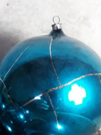 Oude Antiek Vintage Kerstbal 1989 Blauw Craquele