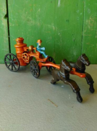 Oude Antieke Set Gietijzeren Speelgoed Hubley Kenton Brandweer