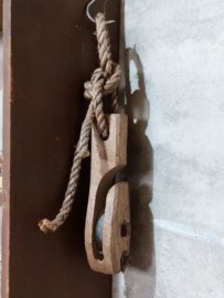 Oude Antieke Houten Katrol Hijsblok Scheepsantiek