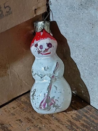 Oude Antieke Kerstbal 7320 Sneeuwpop Feathertree mini