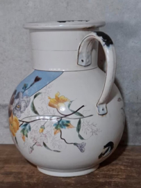 Oude Antieke Franse Emaille Waterkan Kan Bloemen Viooltjes