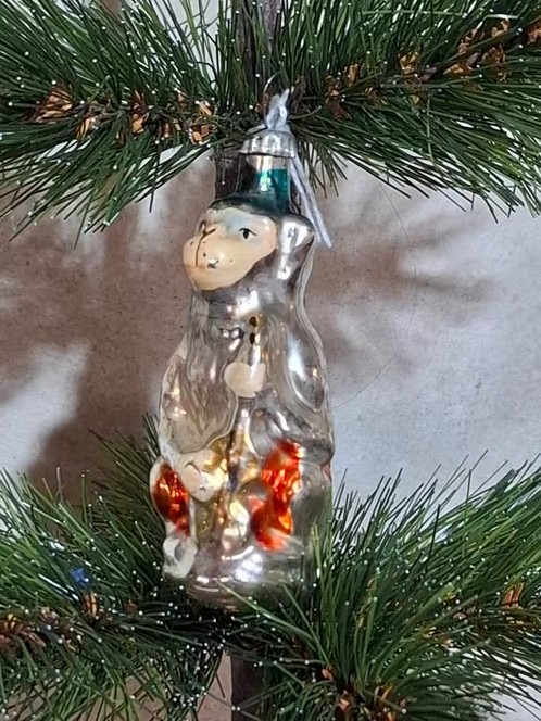 Oude Antieke Vintage Kerstbal 8911 USSR Aap met Viool
