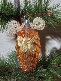Oude Antiek Vintage Kerstbal 10003 Dennenappel Tinsel Vlinder