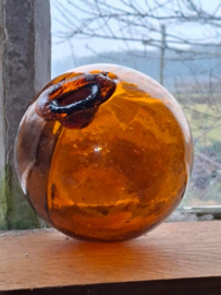 Oude Antiek Vintage Glazen Drijver Visnet Amber Bruin