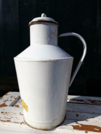 Oude Brocante Emaille Waterkan Wit met Bloemen