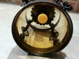 Oude Brocante Hanglamp met Glazen Kap Oker