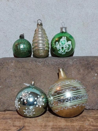 Oude Antiek Vintage Kerstballen 9344 Set Groen