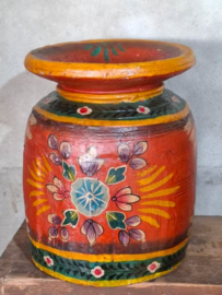 Oude Vintage Houten Indiase Waterkruik Handbeschilderd