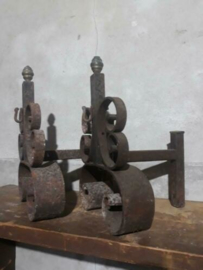 Oude Antiek Brocante Set Vuurbokken Haardvuur