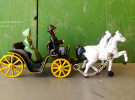 Oude Antieke Set Gietijzeren Speelgoed Hubley Kenton Amish Koets Western