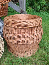Oude Vintage Rieten Mand Opbergmand met Deksel