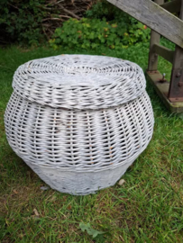 Oude Vintage Rieten Mand Opbergmand met Deksel