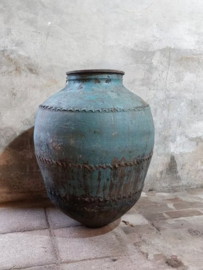 Oude Antieke Turkse Terracotta Oliekruik Honingkruik Blauw