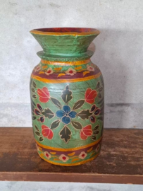 Oude Vintage Houten Indiase Waterkruik Handbeschilderd