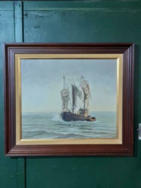 Oud Maritiem Schilderij Olieverf op Linnen Vissersboot Boot Kotter HA67