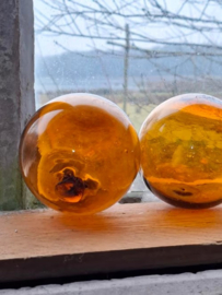 Oude Antiek Vintage Glazen Drijver Visnet Amber Bruin