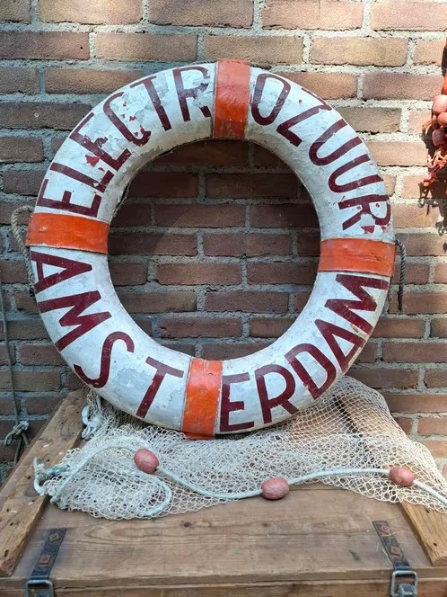 Oude Antiek Vintage Reddingsboei Electrozuur Amsterdam