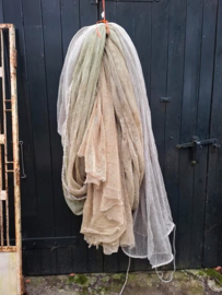 Oud Vintage Visnet Creme Groen M met Lood