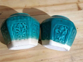 Oude Vintage Chinese Shiwan Gemberpot Turquoise Set 2