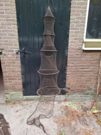 Oud Antieke Katoenen Fuik met Houten Hoepels
