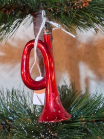 Oude Antieke Kerstbal 8928A Trompet Rood