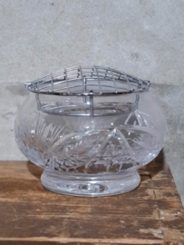 Oude Brocante Engelse Pique Fleur Flowerbowl Bloemensteker Kristal