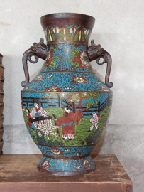 Oude Antieke Japanse Cloisonne Champleve Bronzen Vaas