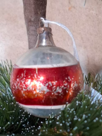 Oude Antiek Vintage Kerstbal 7897 Gedecoreerd Rood