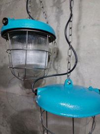 Oude Vintage Industriele Hanglamp Bunkerlamp Kooilamp Turquoise