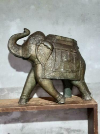 Oude Antieke Houten Olifant Koperen Finish India Patine