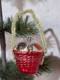 Oude Antieke Kerstbal 9983 Mandje Bloemenmand Tinsel