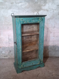 Oude Vintage Wandkastje Hangkastje Vitrine Kastje Ibiza Turquoise