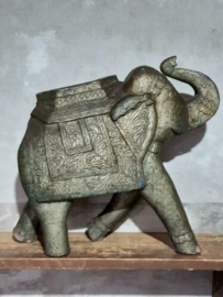 Oude Antieke Houten Olifant Koperen Finish India Patine