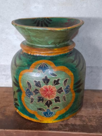 Oude Vintage Houten Indiase Waterkruik Handbeschilderd
