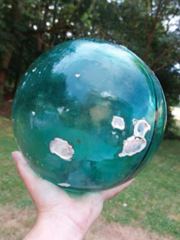 Oude Antiek Vintage Japanse Glazen Visnet Drijver XL
