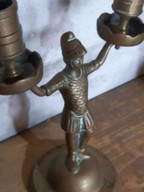 Oude Antieke Set Kandelaars Orientaals Wachters