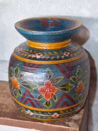 Oude Vintage Houten Indiase Waterkruik Handbeschilderd