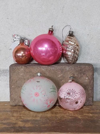 Oude Antiek Vintage Kerstballen 9096 Set Roze