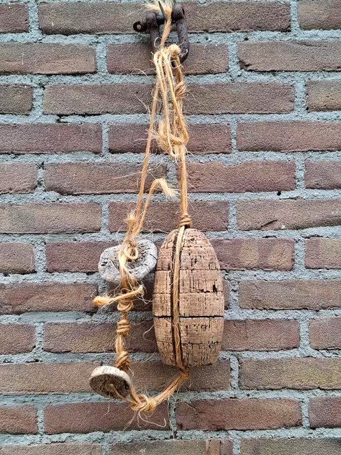 Oude Vintage Visnet Kurken Drijvers aan Touw