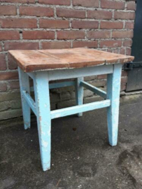 Oude Brocante Vintage Houten Tafel Tafeltje Blauw