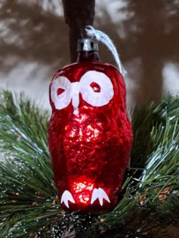 Oude Antieke Kerstbal 8638 Uil Vogel Rood