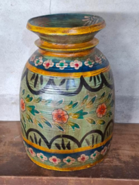 Oude Vintage Houten Indiase Waterkruik Handbeschilderd