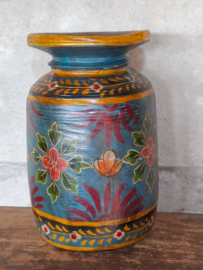 Oude Vintage Houten Indiase Waterkruik Handbeschilderd