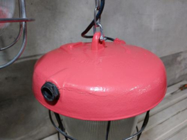 Oude Vintage Industriele Hanglamp Bunkerlamp Kooilamp Koraal Roze