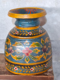 Oude Vintage Houten Indiase Waterkruik Handbeschilderd