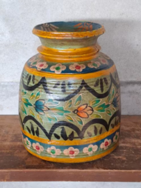 Oude Vintage Houten Indiase Waterkruik Handbeschilderd