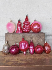 Oude Vintage Kerstballen Set 9127 Roze