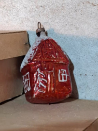 Oude Antieke Kerstbal 8650 Huisje Rood