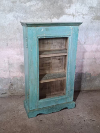 Oude Vintage Wandkastje Hangkastje Vitrine Kastje Ibiza Aqua