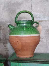 Oude Antieke Franse Aardewerk Kruik Gargoulette Groen